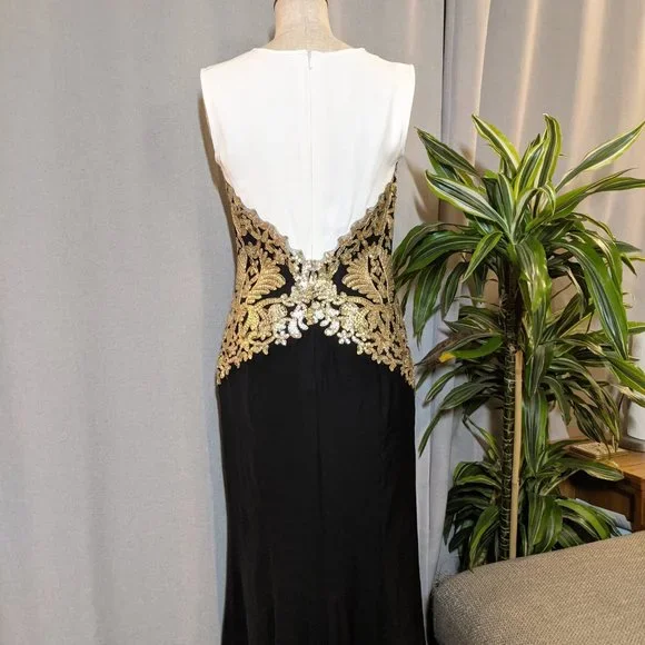 Tadashi Shoji Black and White Dress with Gold Accents - Picture 4 of 16